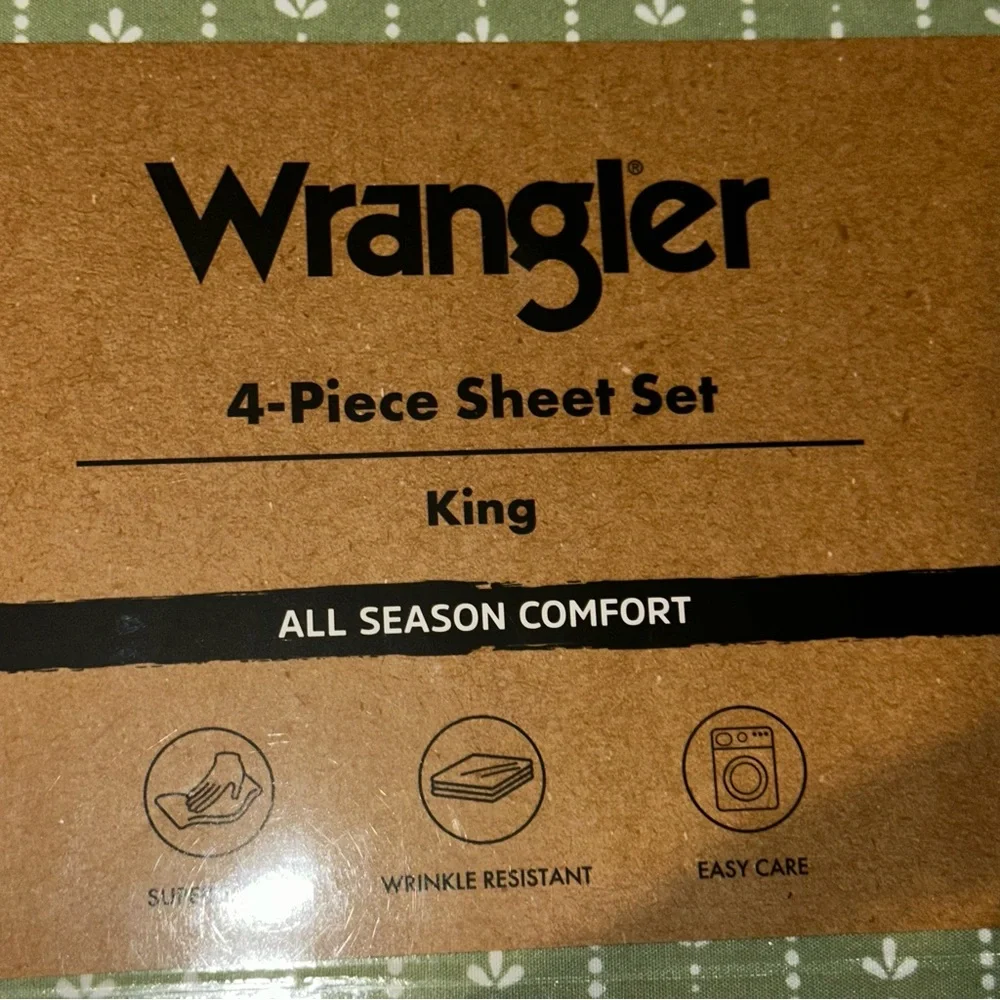 Wrangler Olive Horseshoe 4-Piece Sheet Set Sz KING STABLES STRIPE GREEN